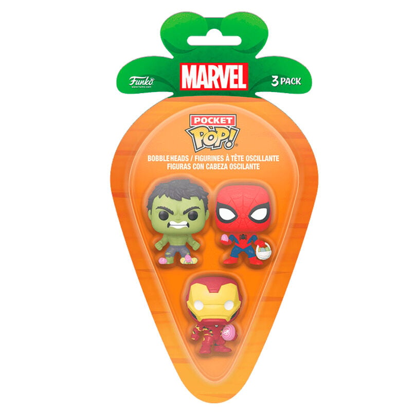 Blister 3 figuras Carrot Pocket POP Marvel Spiderman Hulk Iron Man Pascua