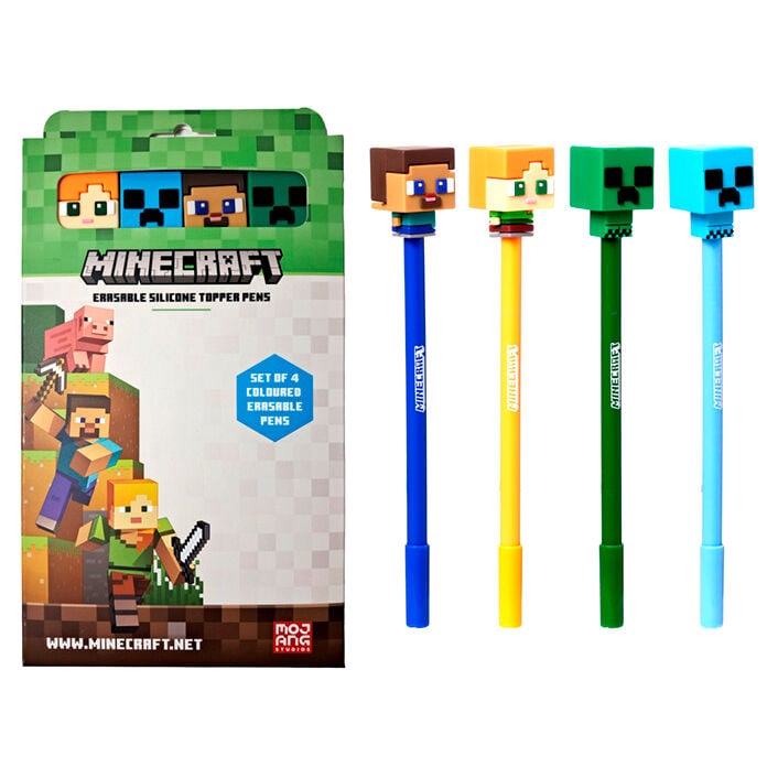 Blister 4 boligrafos colores borrables Minecraft