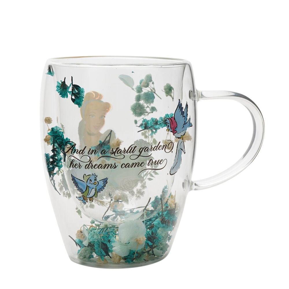 Taza cristal flores secas Cenicienta Princesas Disney